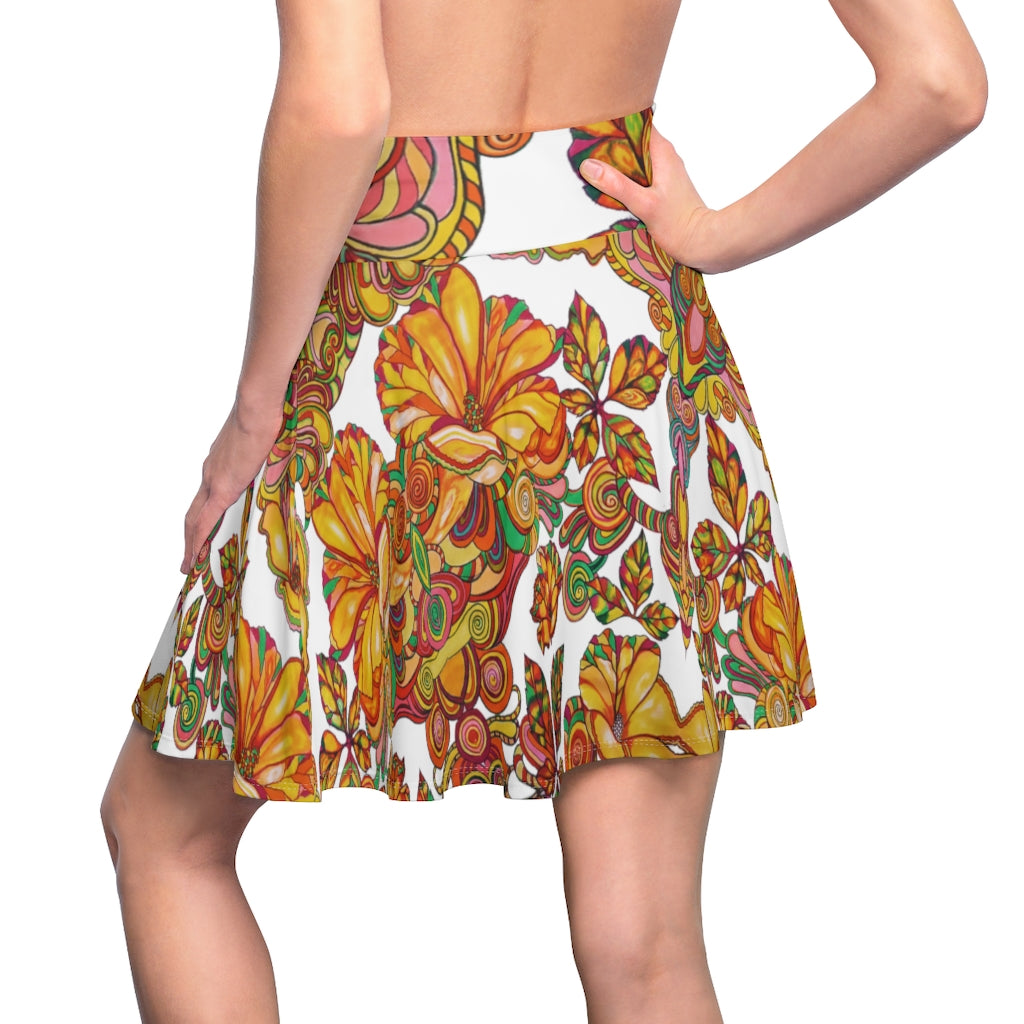 Artsy Floral Jet White Skater Skirt