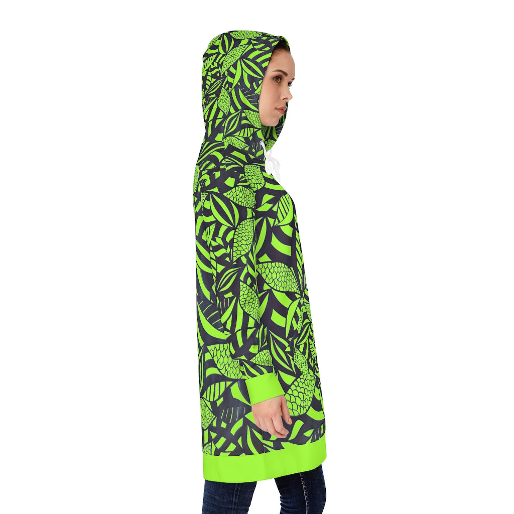 lime green tropical printed hoodie dress
