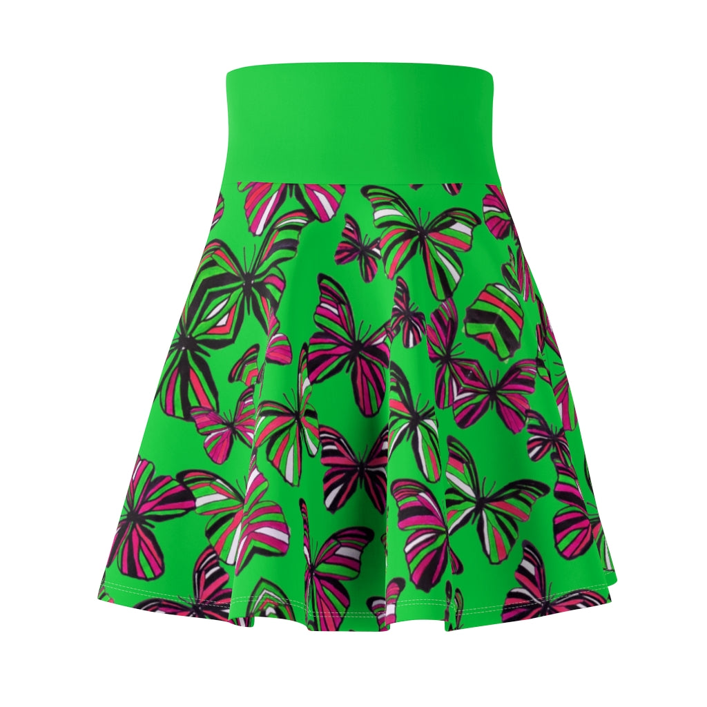 Butterflies Lawn Green Skater Skirt