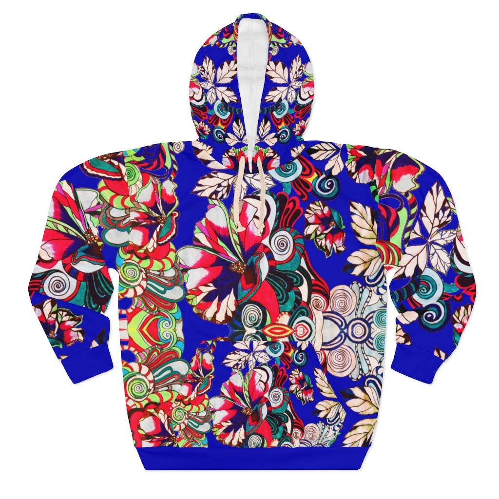 Artsy Floral Pop Pullover Electric Blue Hoodie