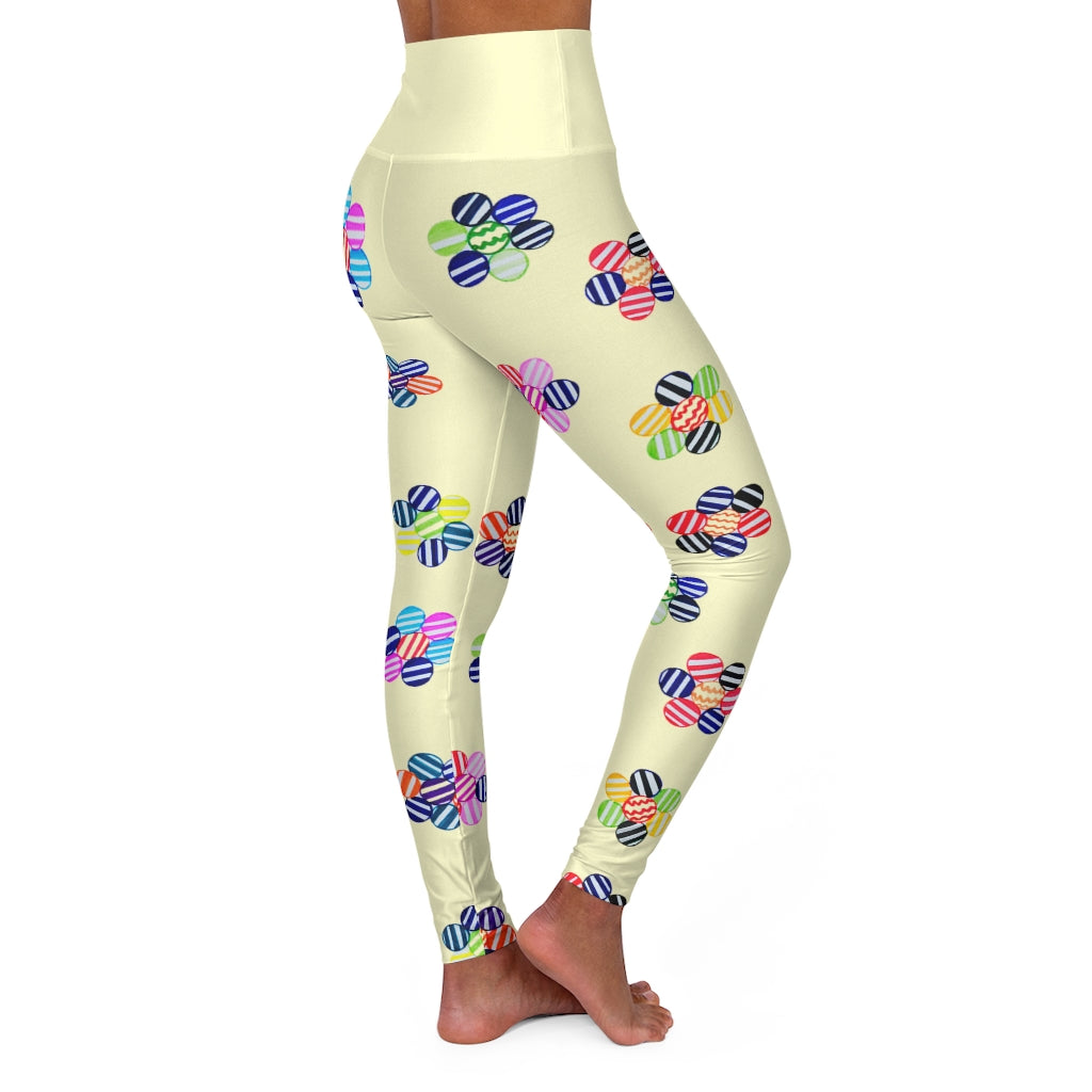 cream geometric floral printed yoga leggings