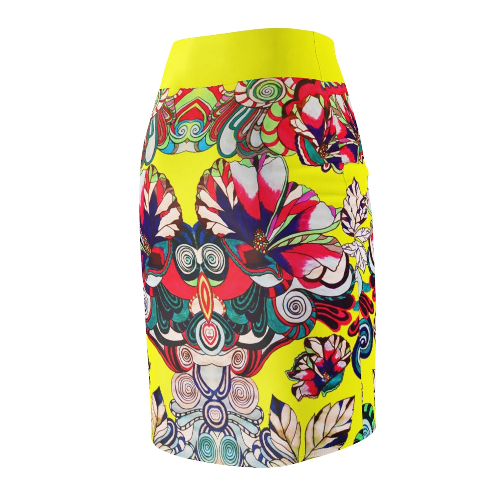 Floral Pop Canary Pencil Skirt