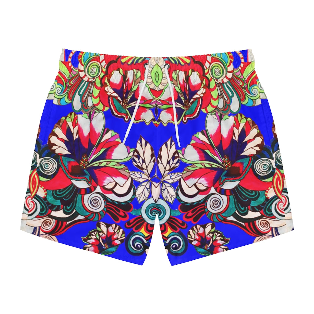 Electric Blue Graphic Floral Pop Men's Swimming Trunks