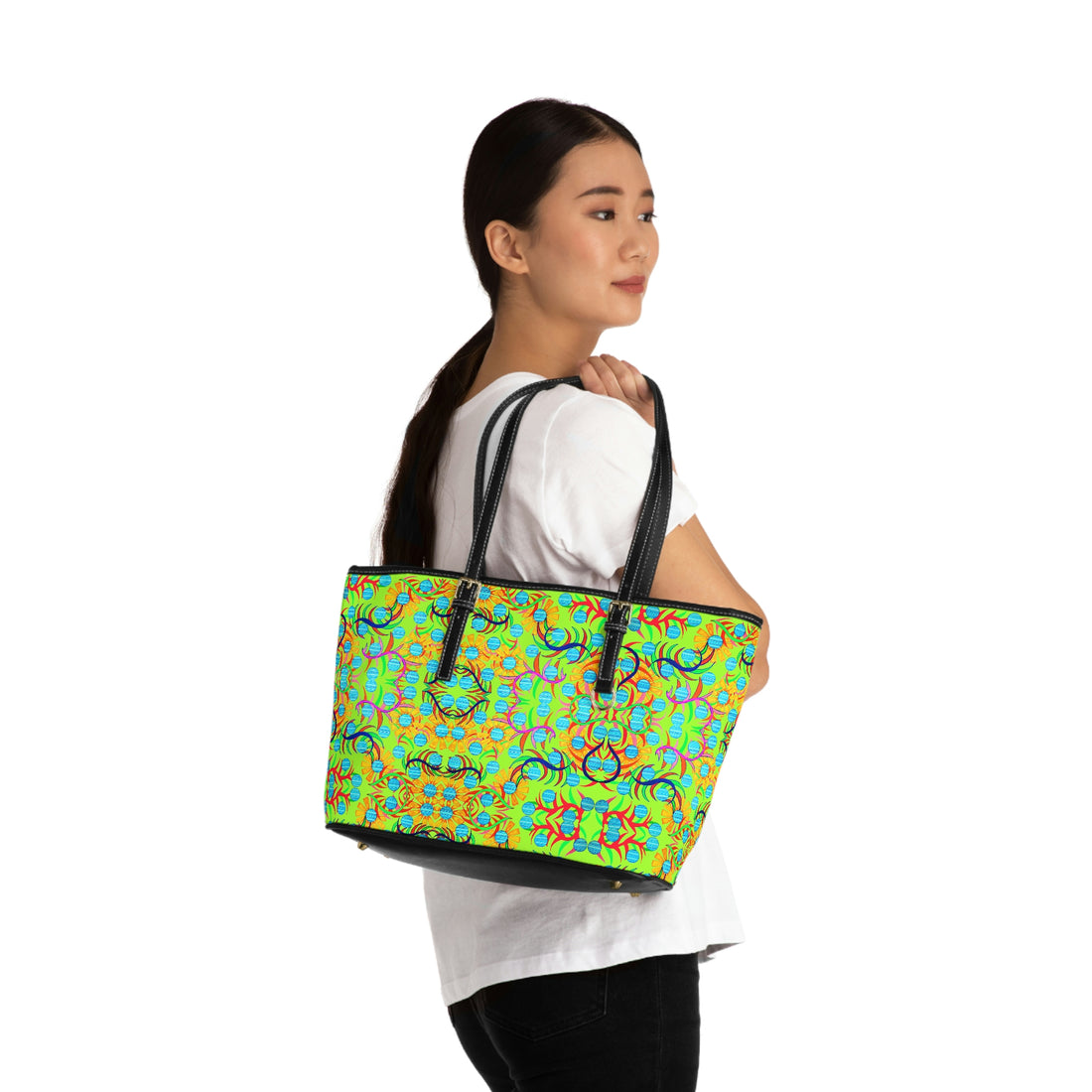 Lime Green Sunflower PU Leather Shoulder Bag