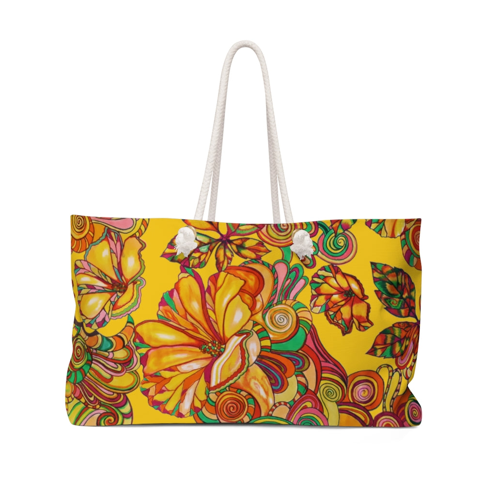 Artsy Floral Yellow Weekender Tote Bag