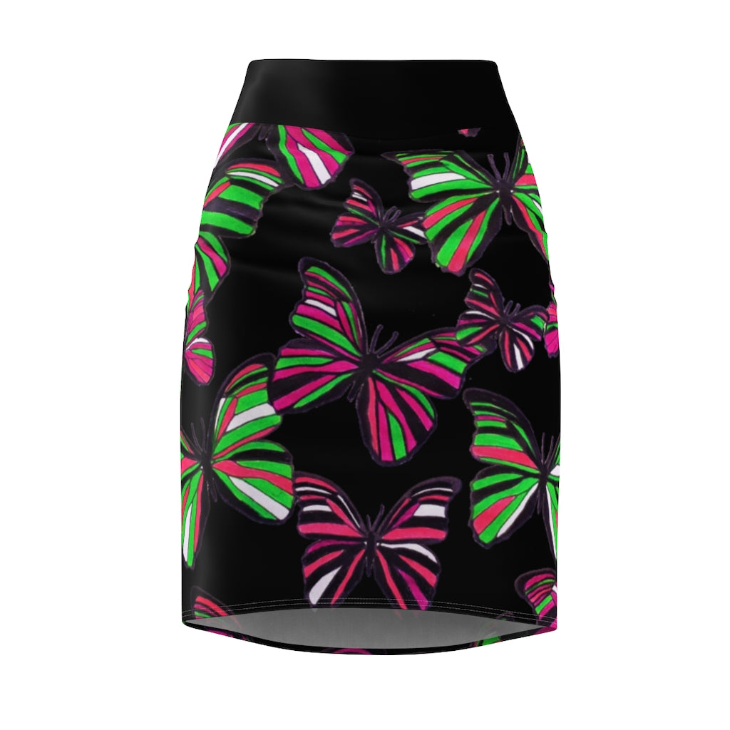 Black Butterflies Pencil Skirt