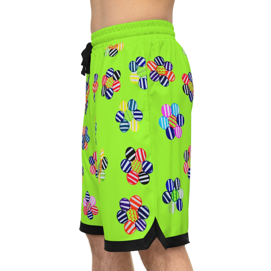 lime green gemetric floral basketball shorts