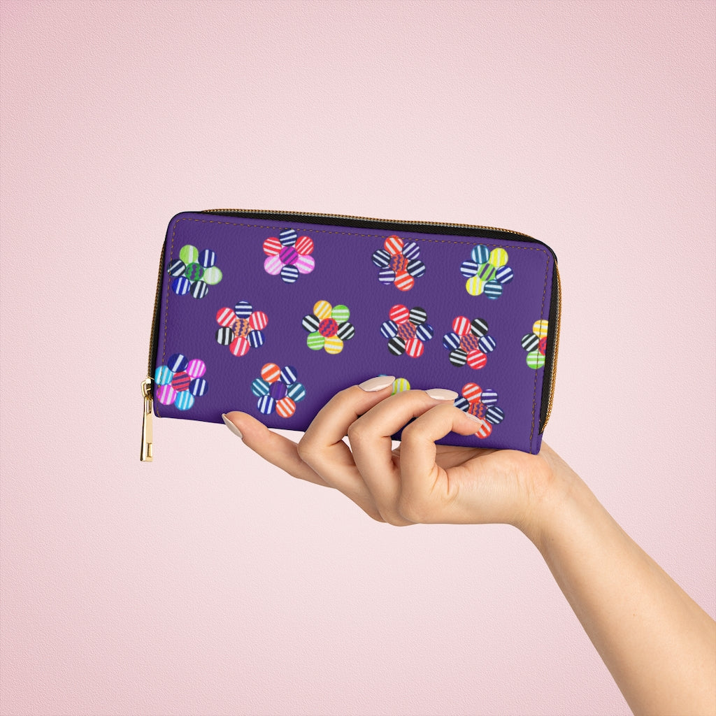 purple floral print clutch wallet