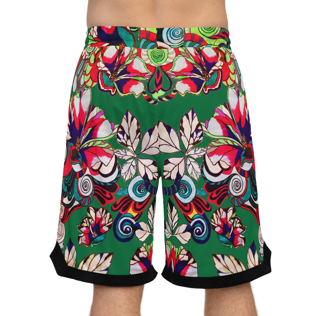 Green Graphic Floral Basketball Rib Shorts (AOP)