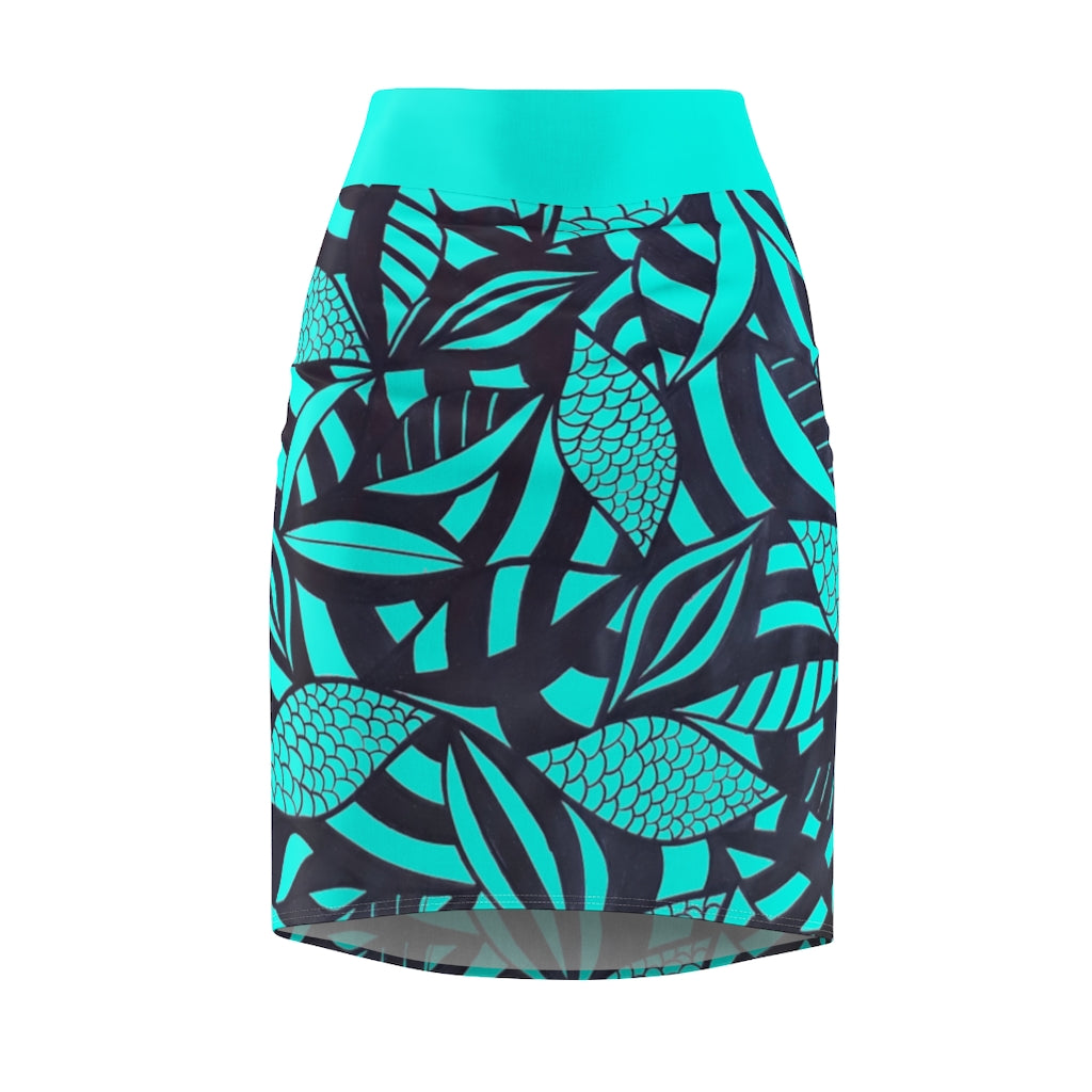 Tropical Minimalist Cyan Pencil Skirt