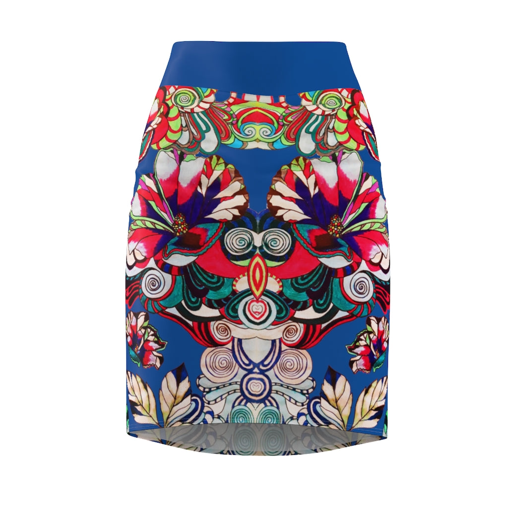 Floral Pop Royal Blue Pencil Skirt