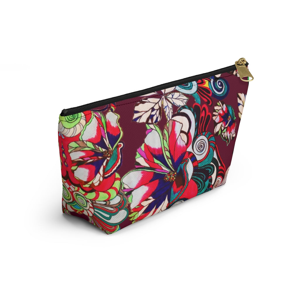Floral Pop Marsala Accessory Pouch