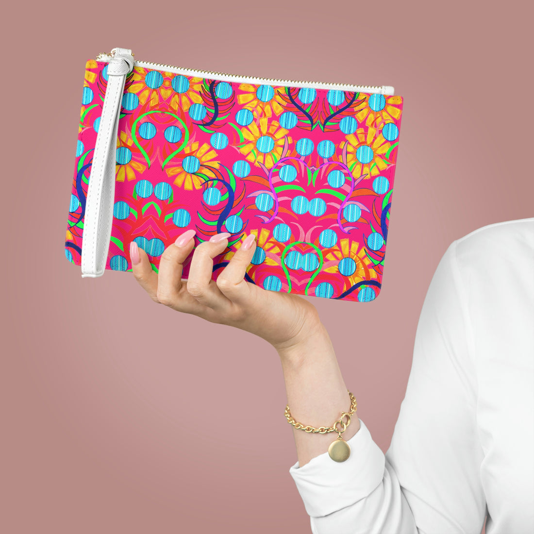 Hot Pink Sunflower Print Clutch Bag