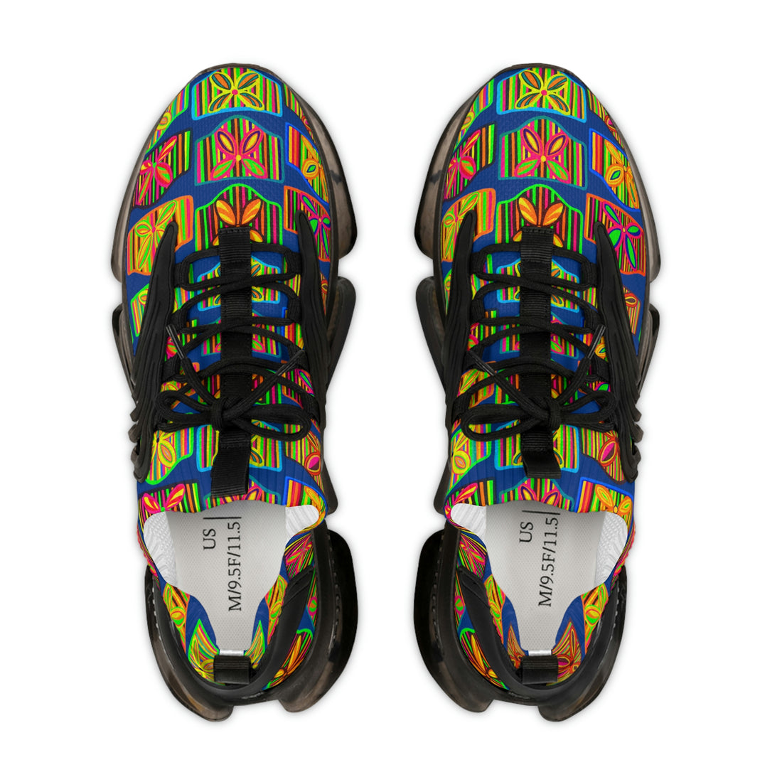 royal blue men's art deco print mesh knit sneakers