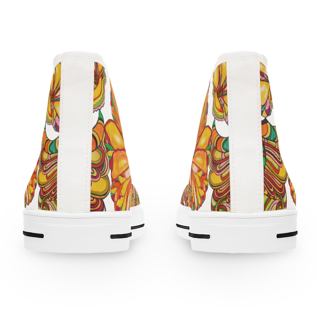 White Artsy Floral Women's High Top Sneakers