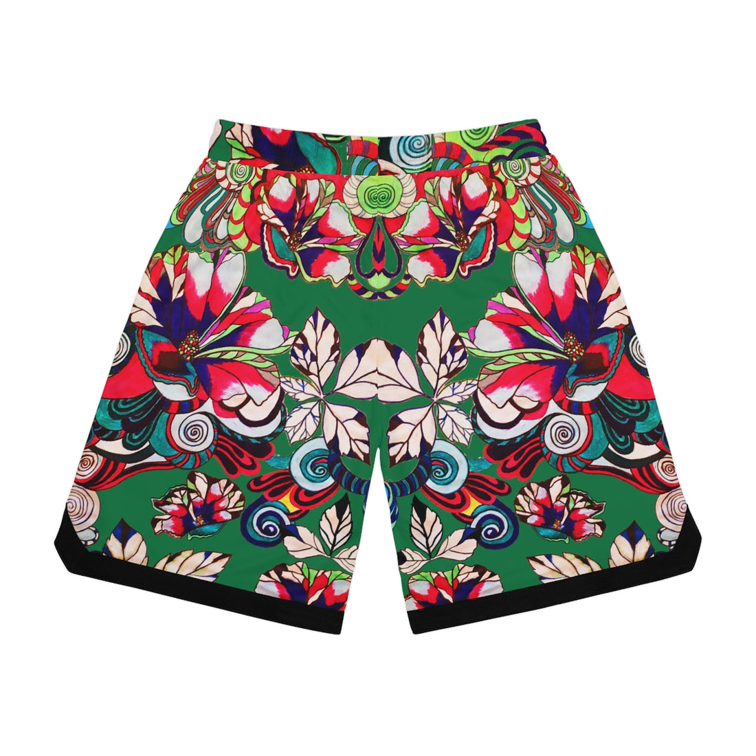 Green Graphic Floral Basketball Rib Shorts (AOP)