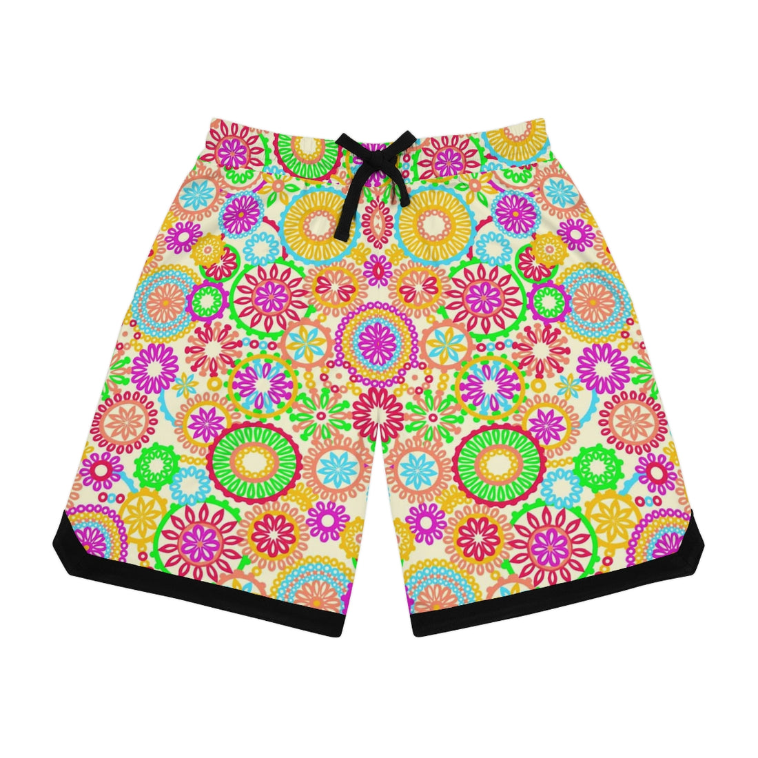 lemon psychedelic print men's basketball ribbed shorts