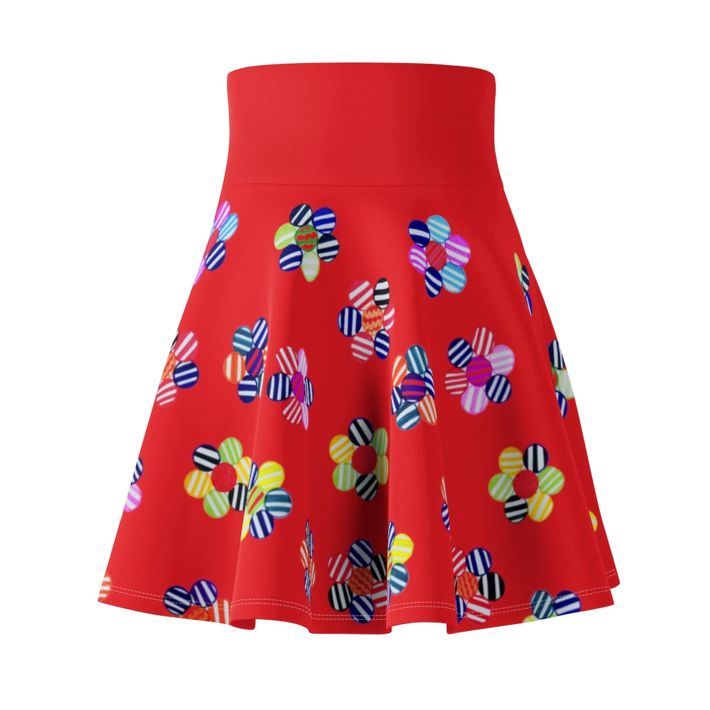red striped floral skater skirt 