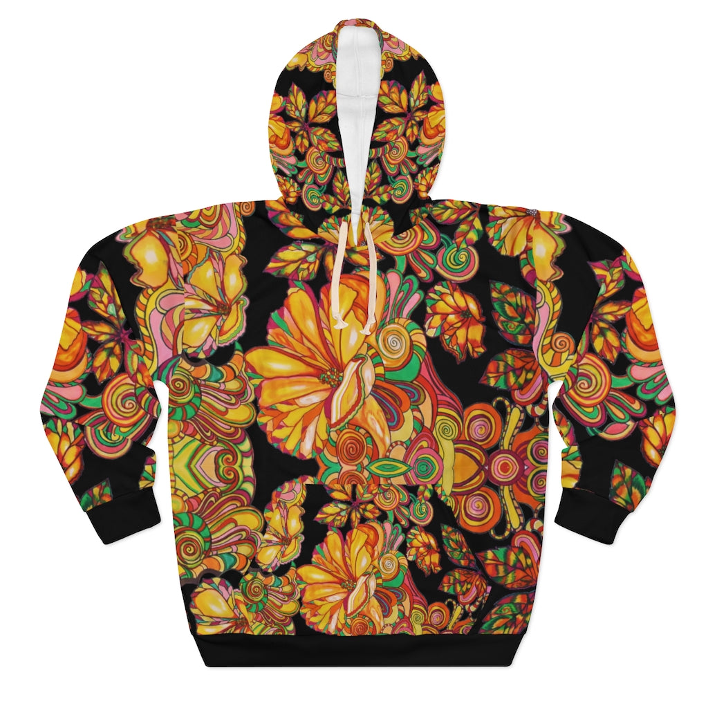 Artsy Florals Pullover Black Hoodie