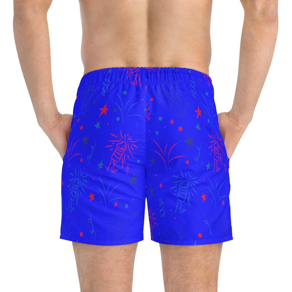Men's Firecracker Electric Blue Swimming Trunks