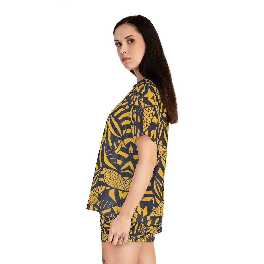 Yellow Tropical Minimalist Short Pajama Set (AOP)