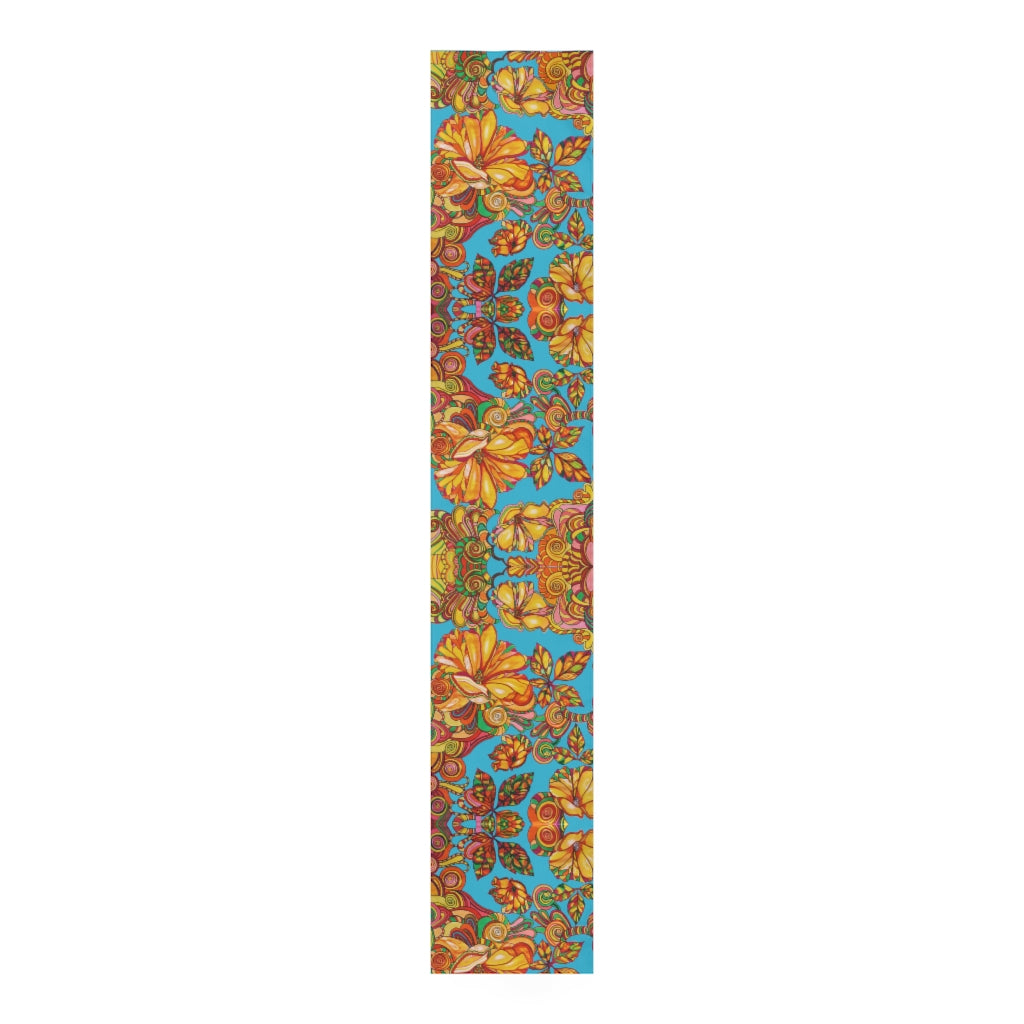 Artsy Floral Aqua Table Runner