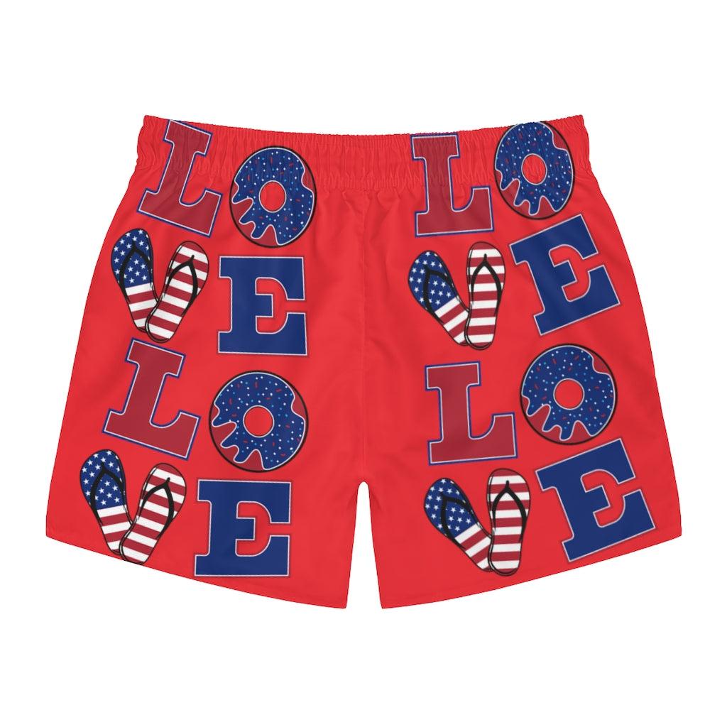 Men's American Love Red Swimming Trunks