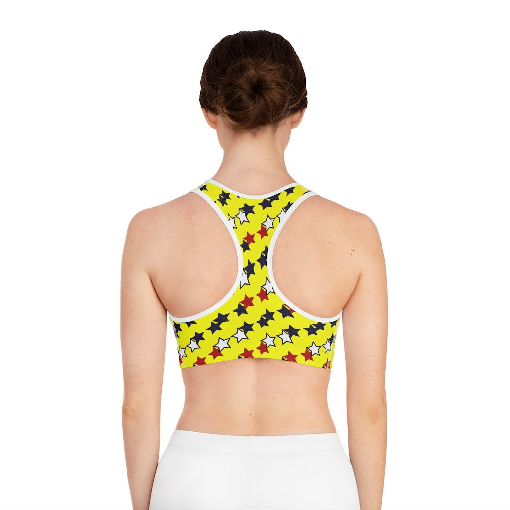 canary star print sports bra