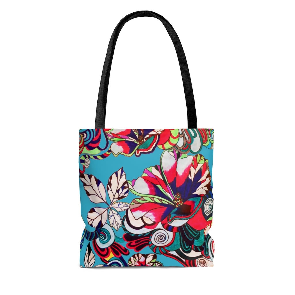 AOP Artsy Floral Pop Aqua Tote Bag