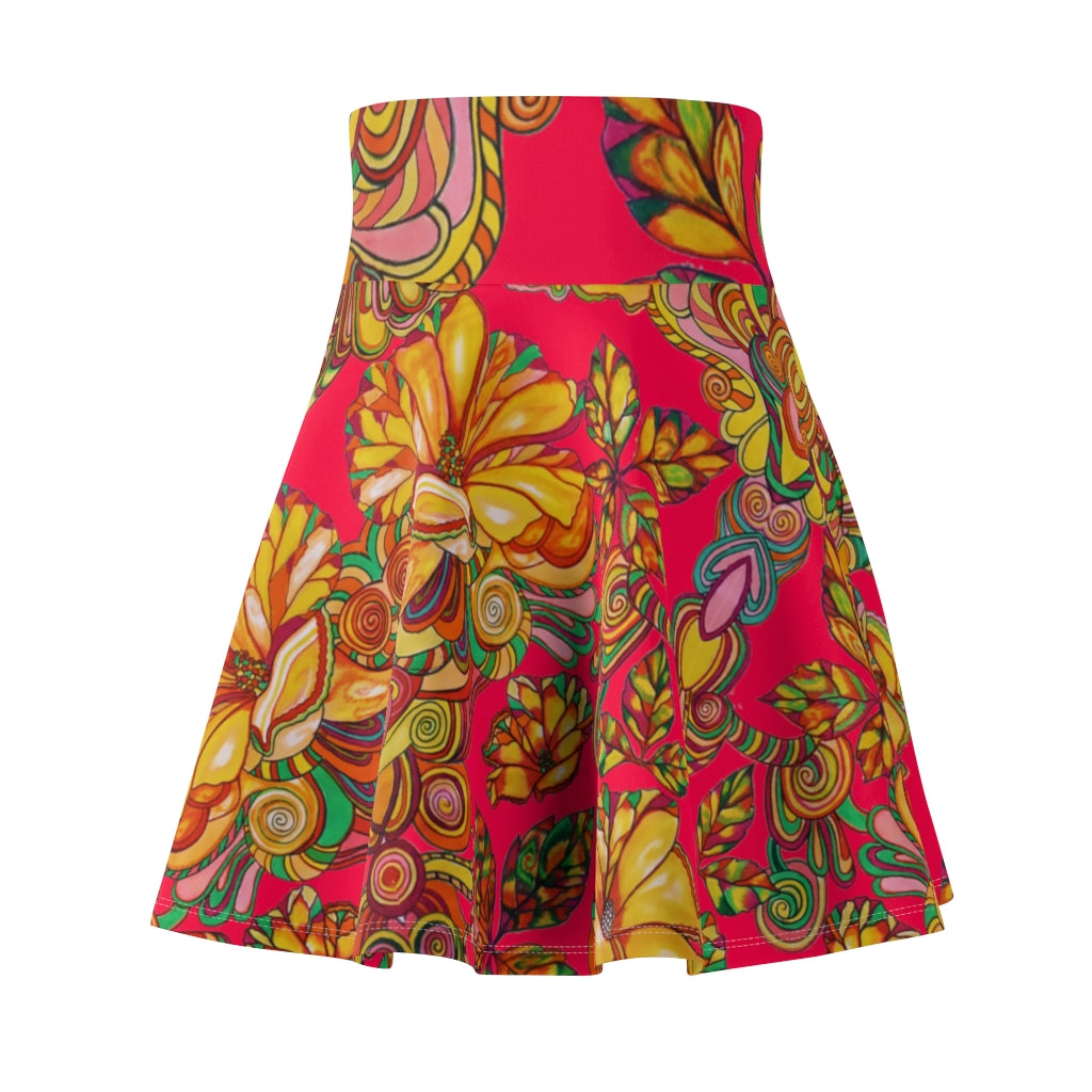 Artsy Floral Red Skater Skirt