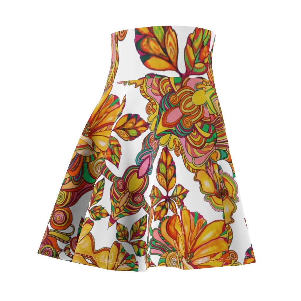 Artsy Floral Jet White Skater Skirt