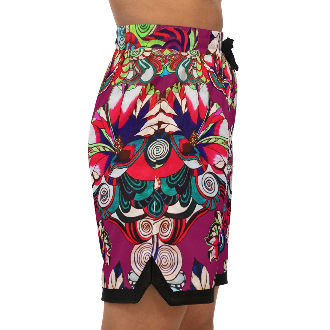 orchid psychedelic waves print basketball shorts