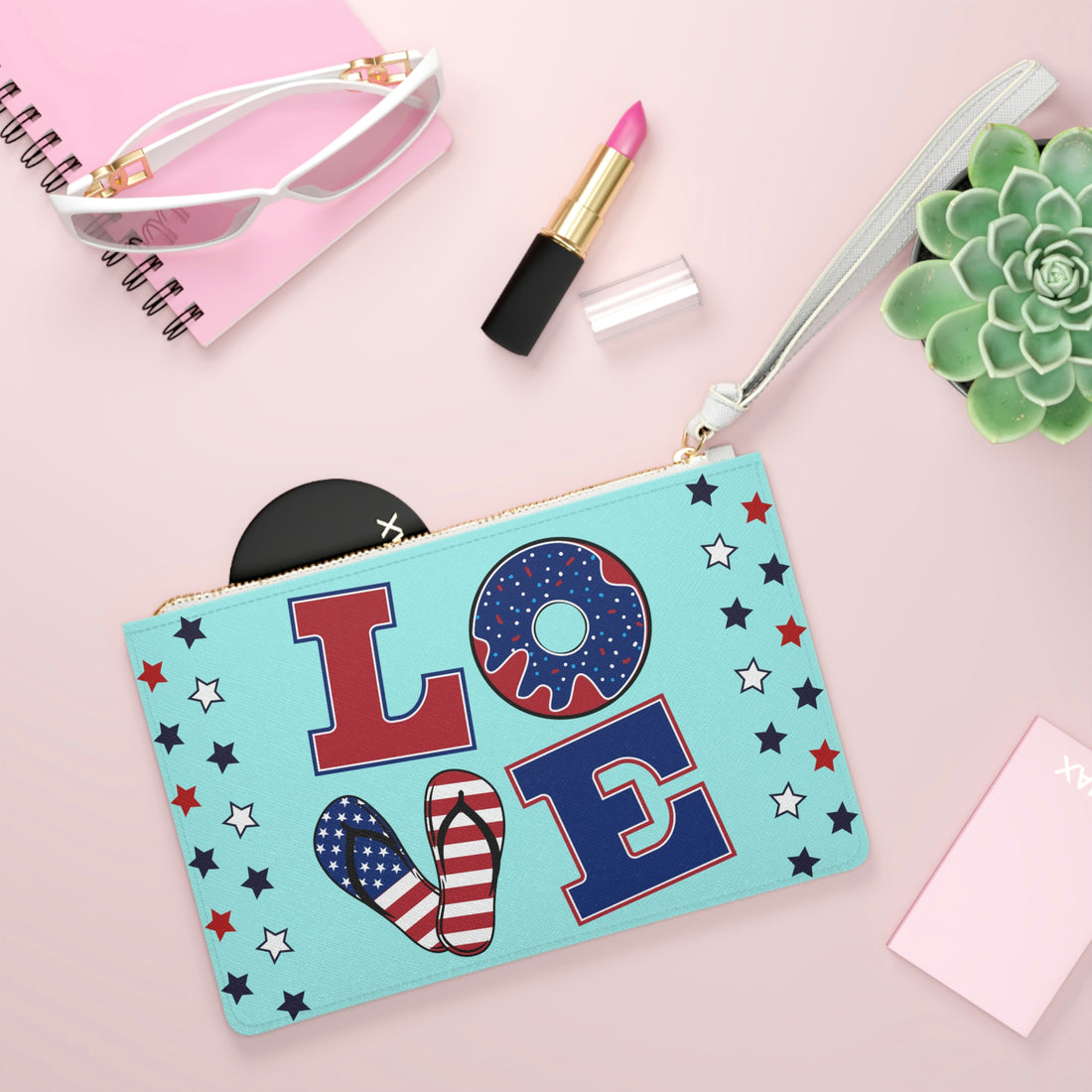 love typography icy blue clutch bag