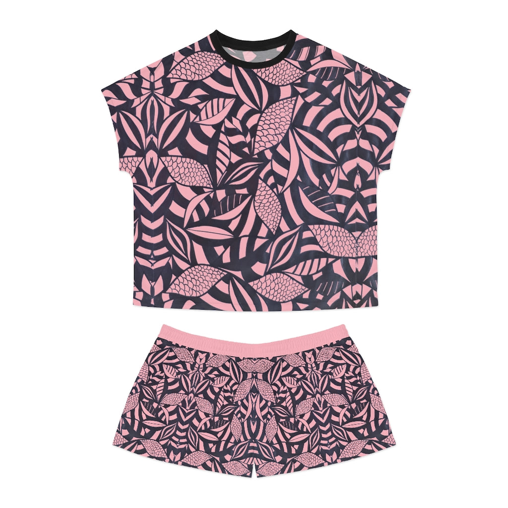 blush tropical print women's shorts & t-shirt pajama set