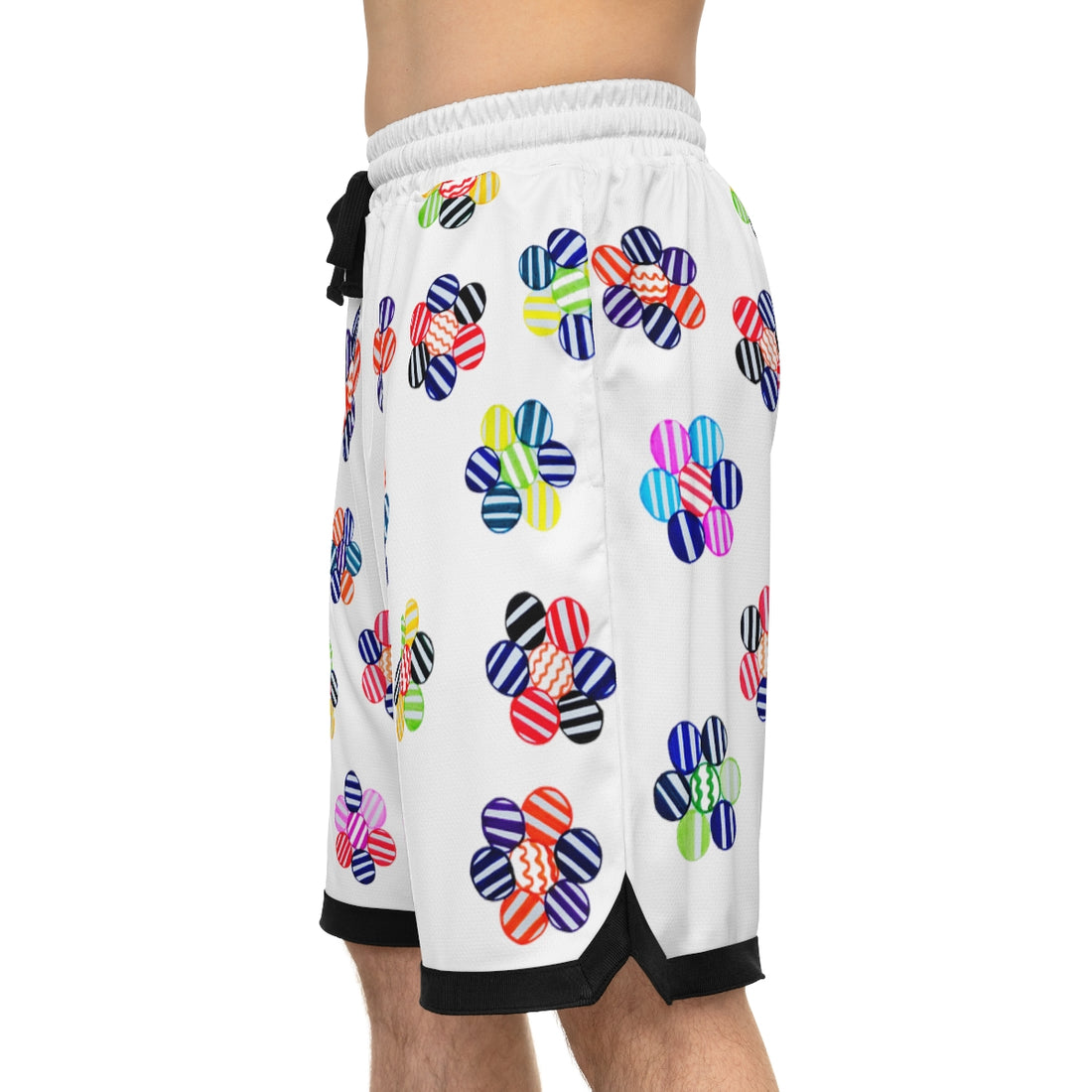 White Geo Floral Basketball Rib Shorts (AOP)