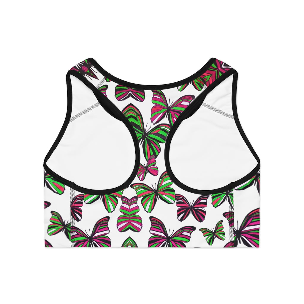 White Butterfly (AOP) Sports Bra