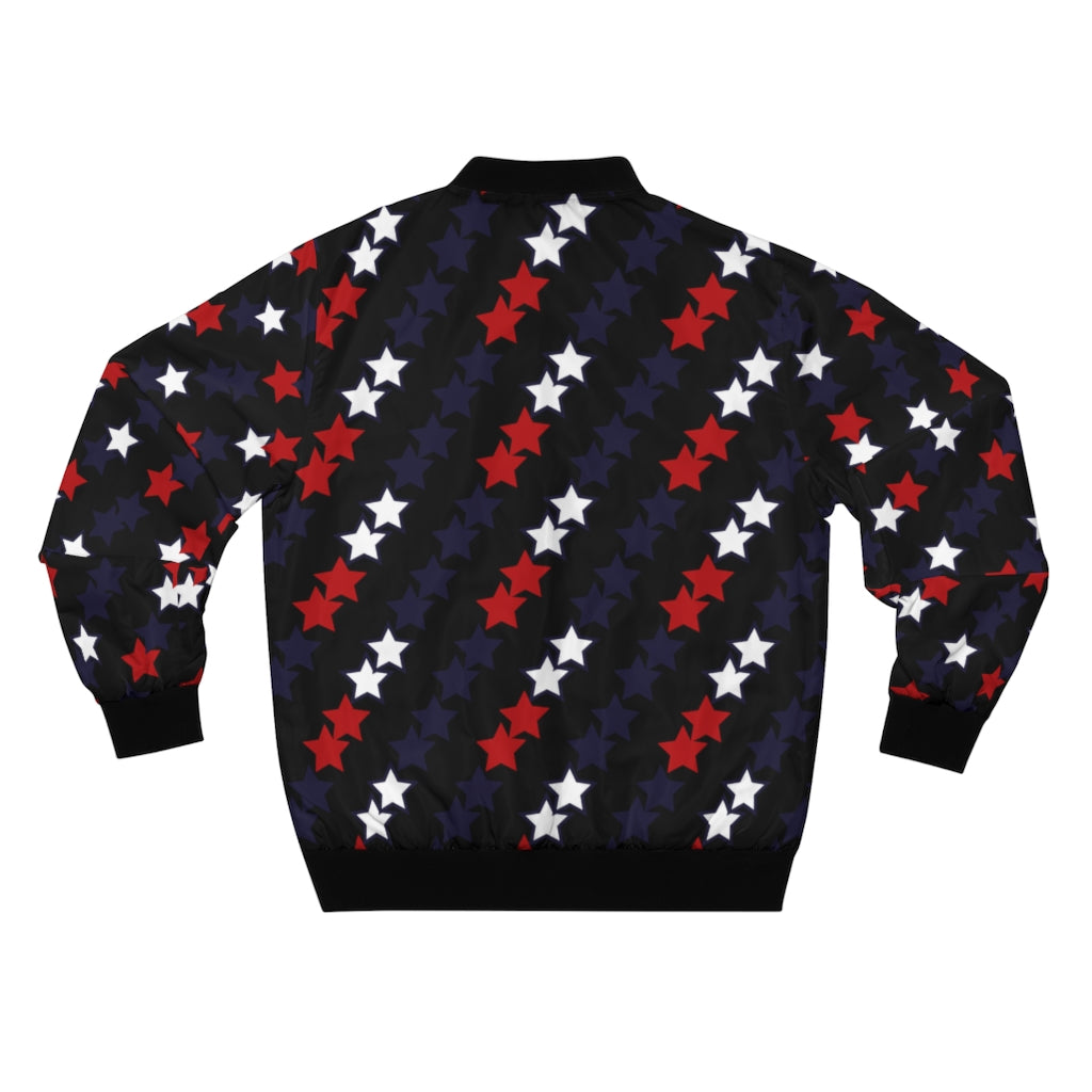 black men's wear star print bomber jacket