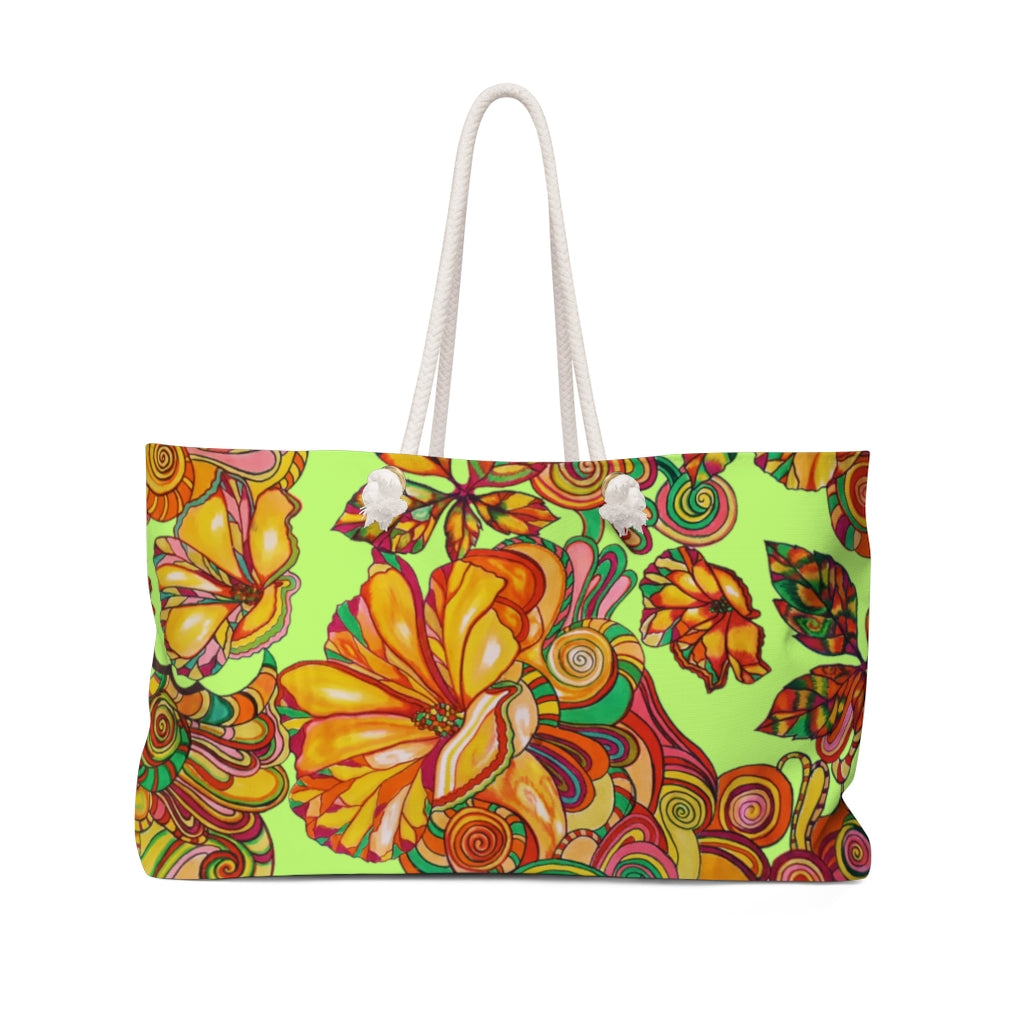 Artsy Floral Lime Weekender Tote Bag