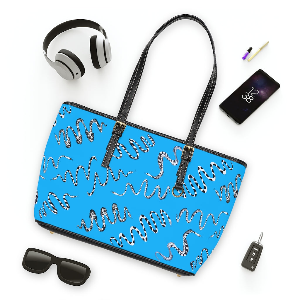 aqua snake print tote bag