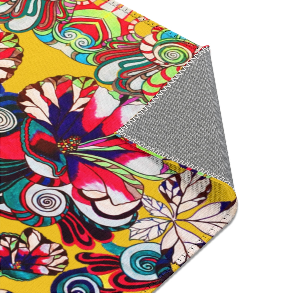 Artsy Floral Pop Yellow Area Rug