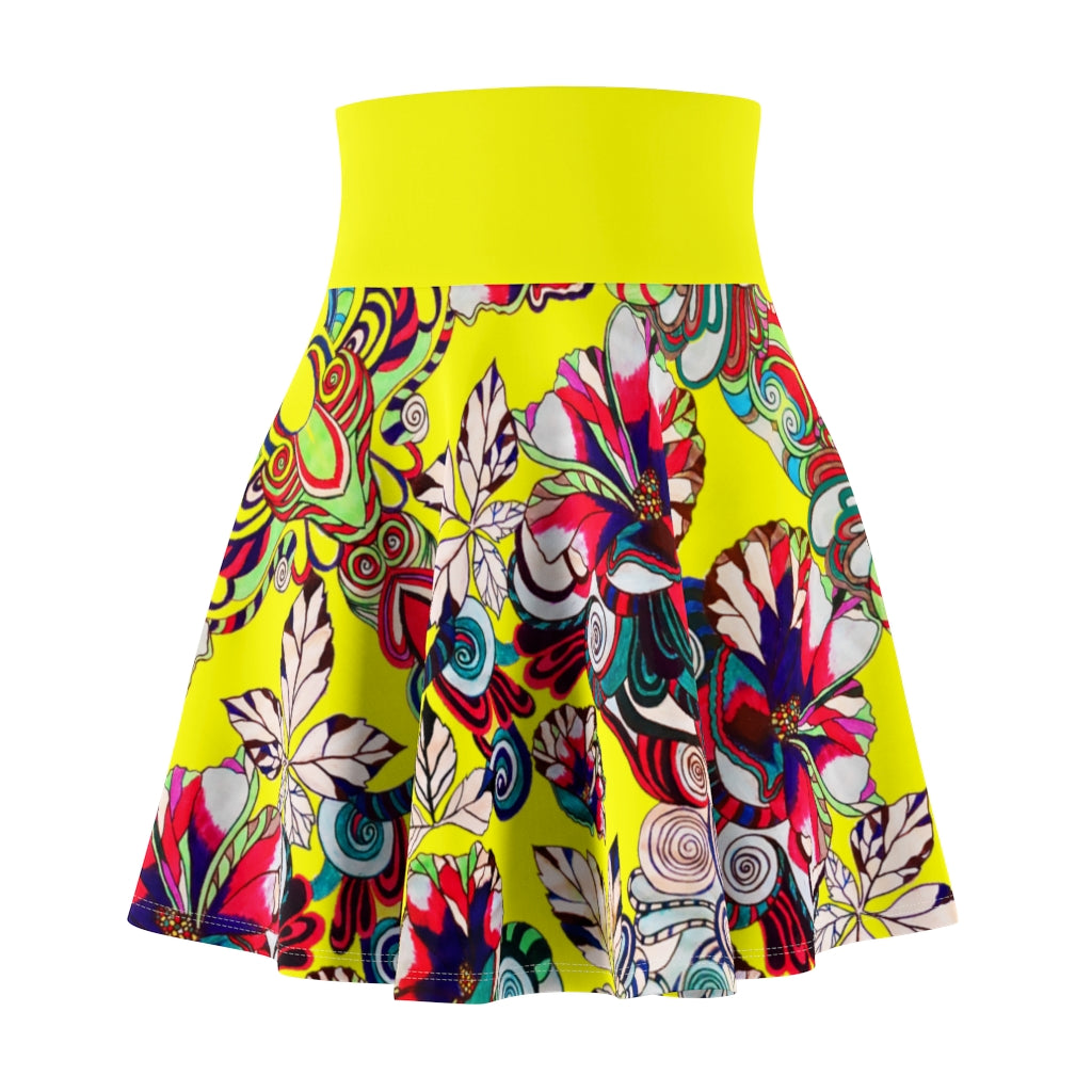 Graphic Floral Canary Skater Skirt