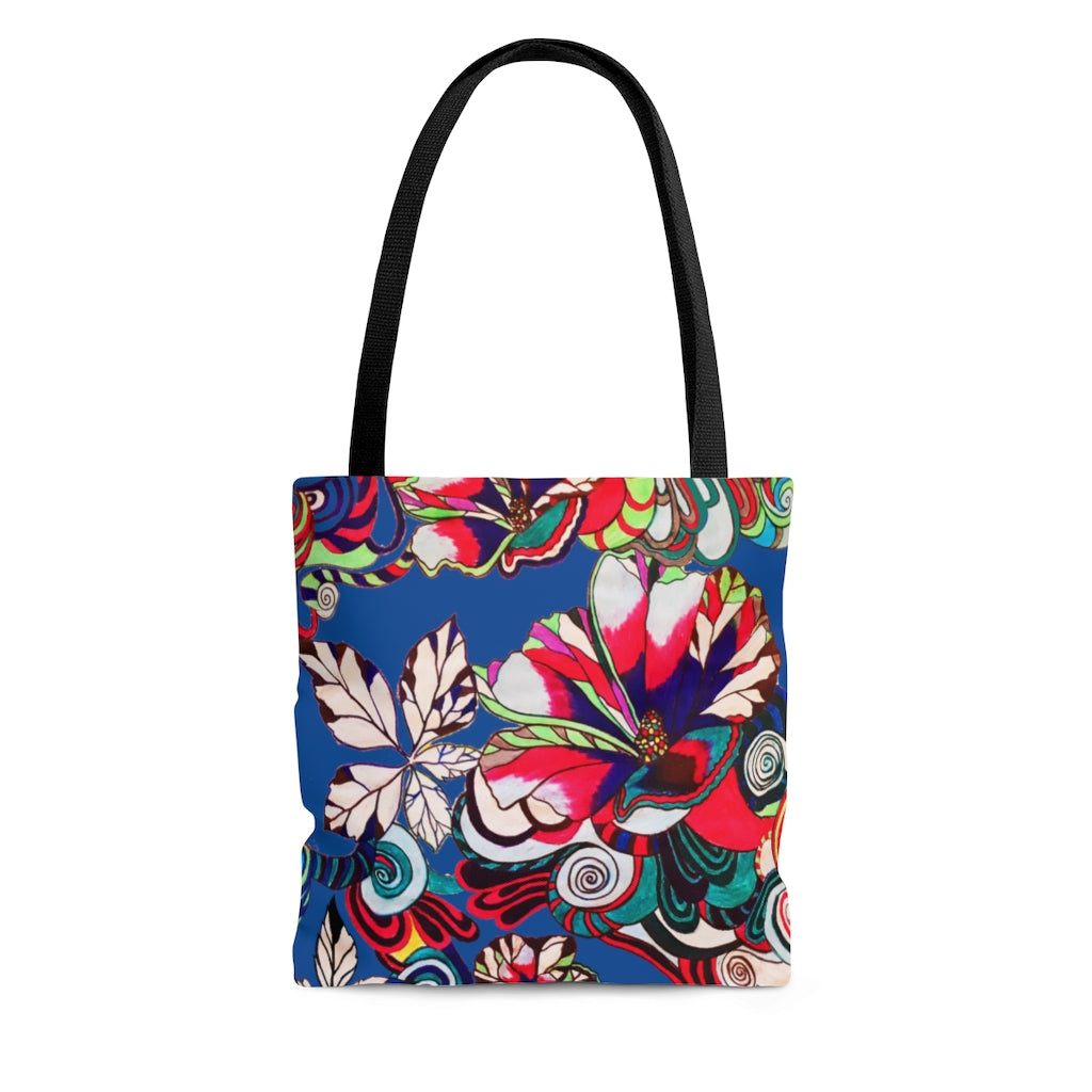 AOP Artsy Floral Pop Royal Blue Tote Bag