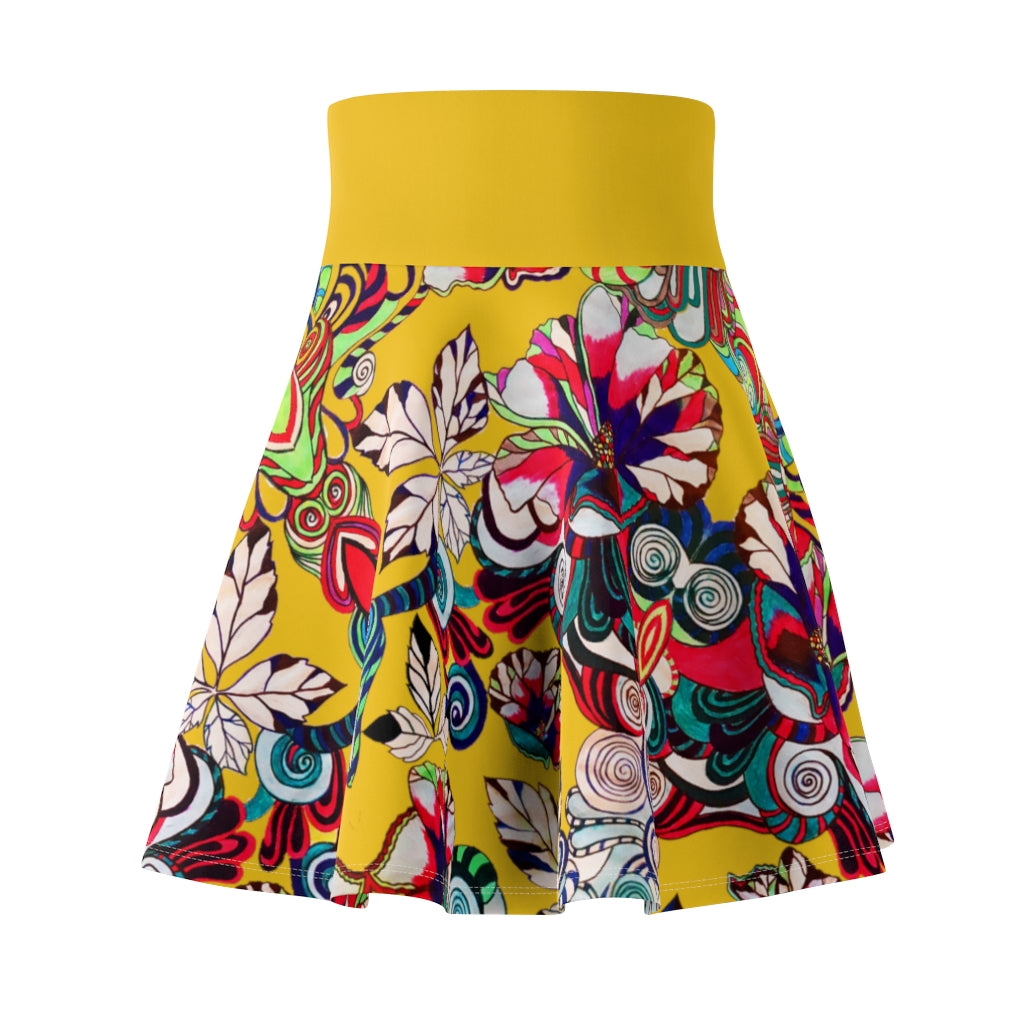 Graphic Floral Yellow Skater Skirt