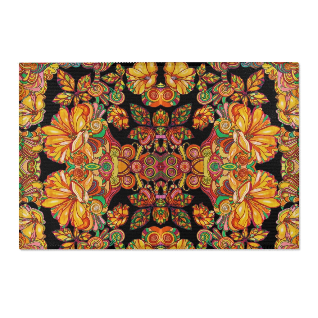 Artsy Floral Black Area Rug