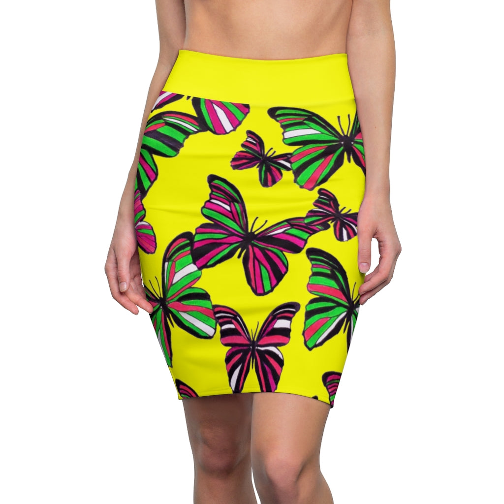 Canary Butterflies Pencil Skirt
