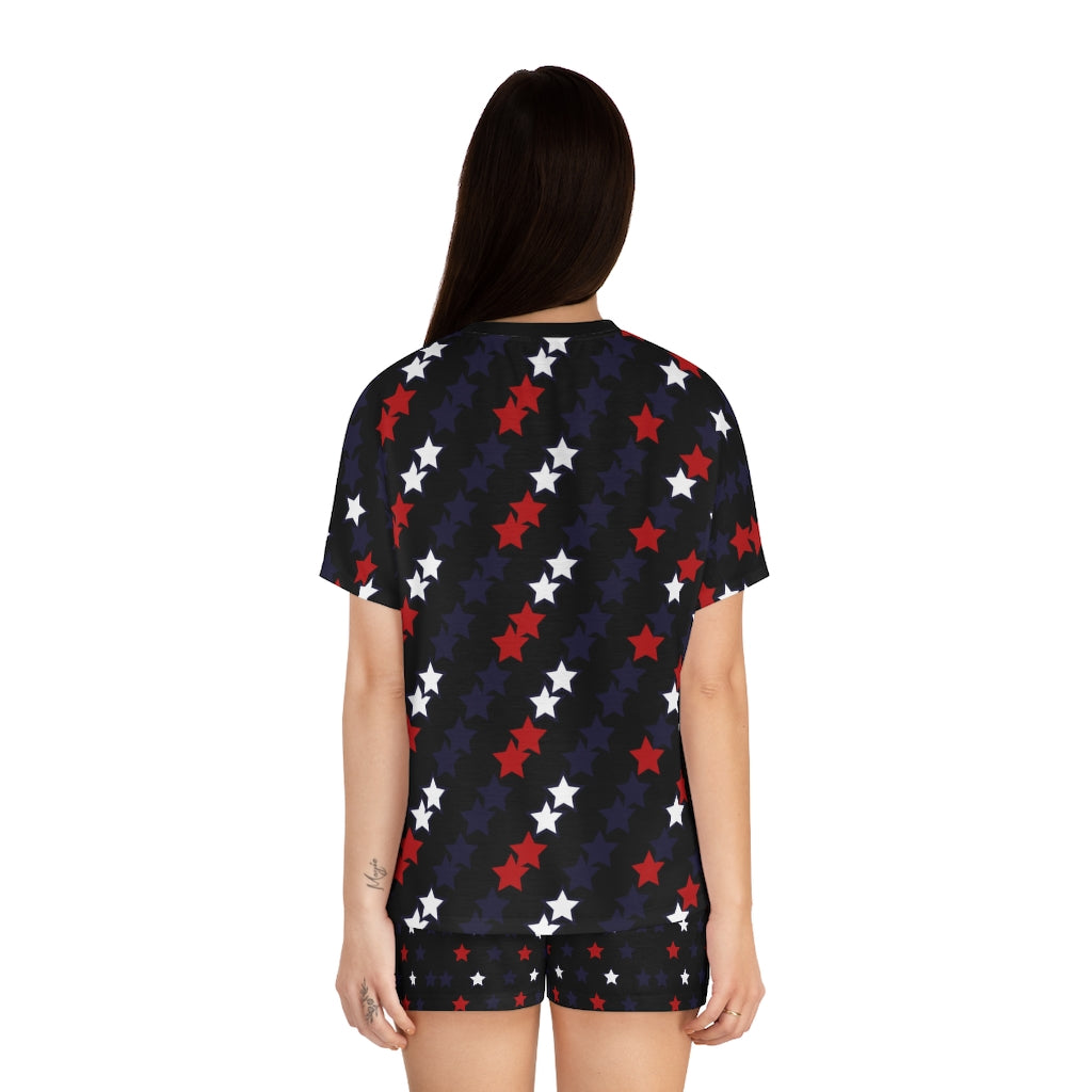 Black Star Print Short Pajama Set (AOP)