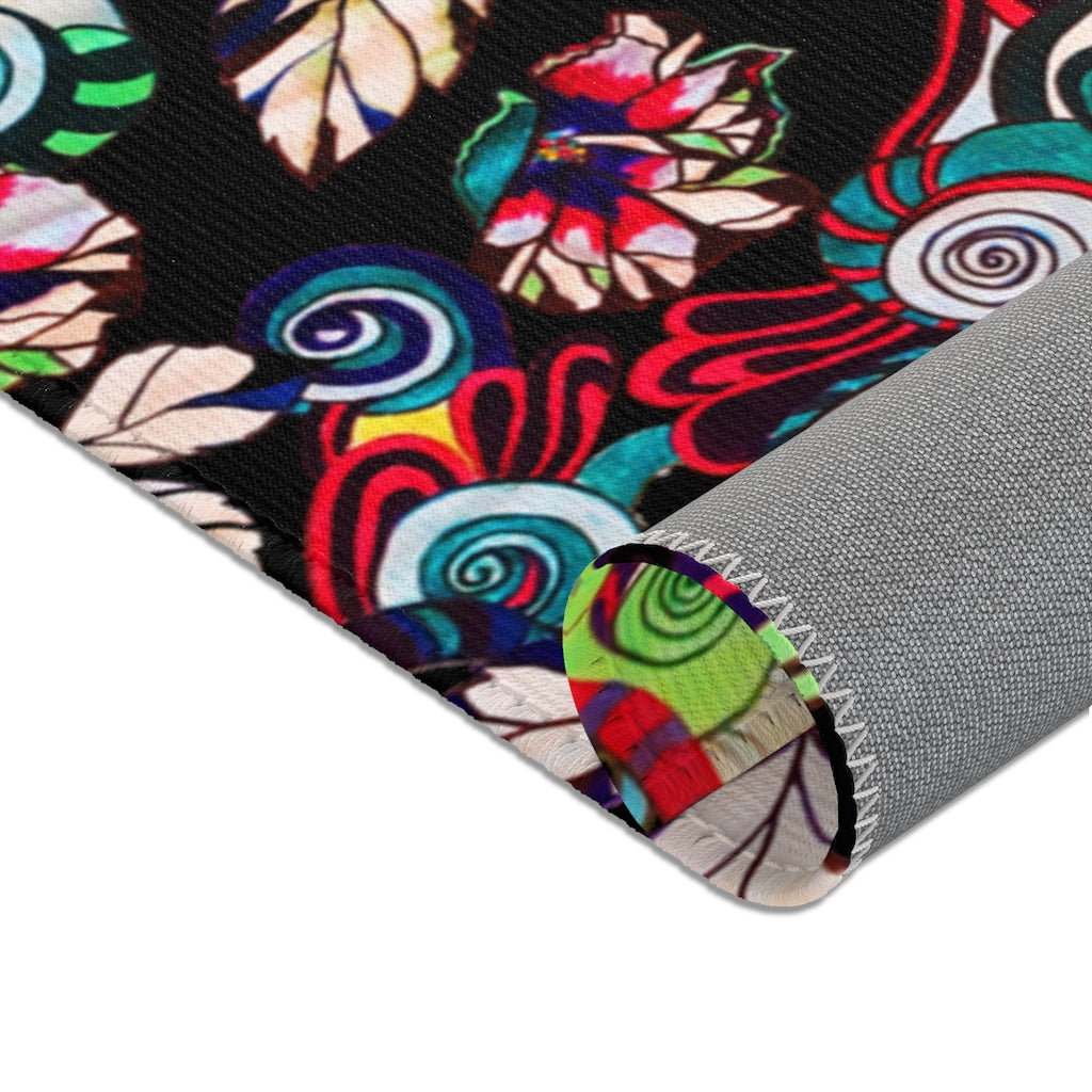 Artsy Floral Pop Black Area Rug