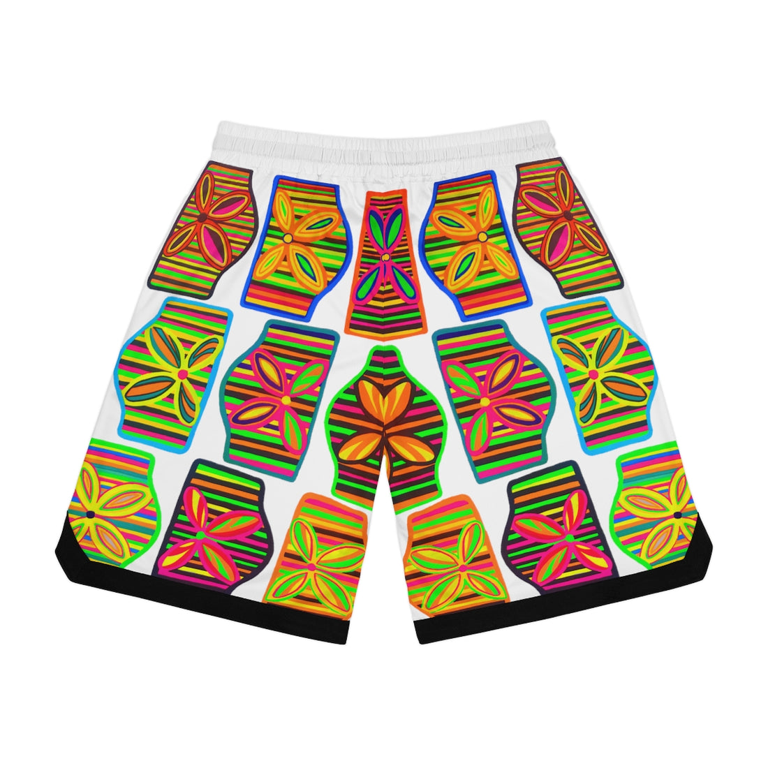 white art deco print basketball shorts