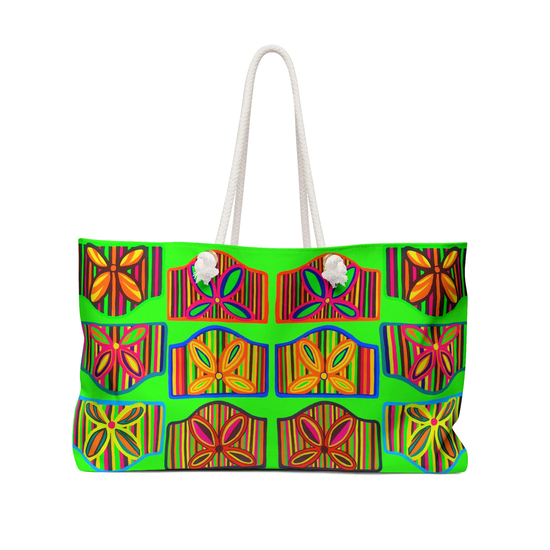Neon Green Deco Print Weekender Tote Bag