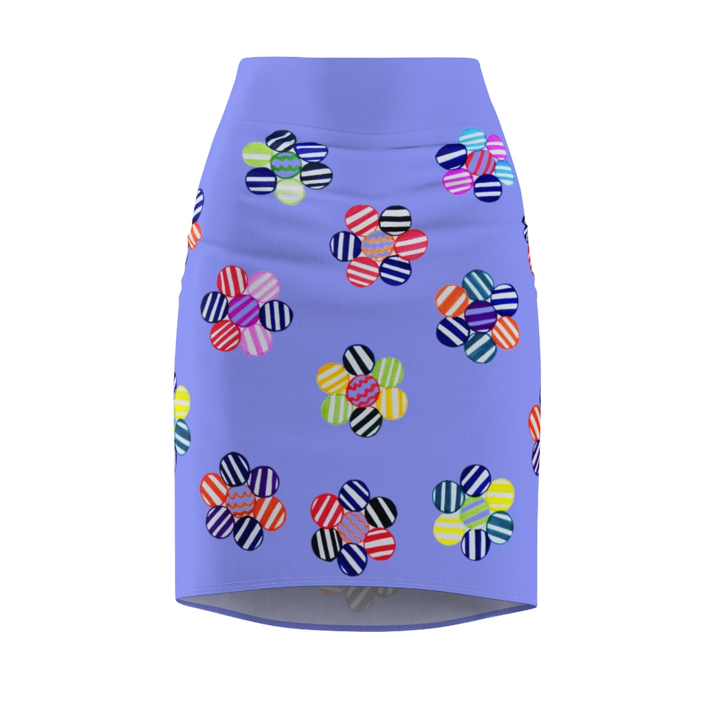 very peri striped florals pencil skirt 